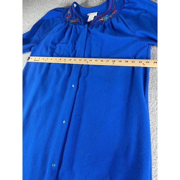 Cachet Robe Womens Large Blue Made In USA Vintage Embroidered Snap Sleepwear - Picture 9 of 11